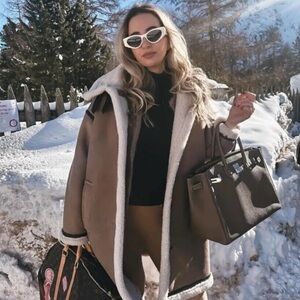 ZARA DOUBLE-FACED COAT WITH BUTTONS MINK